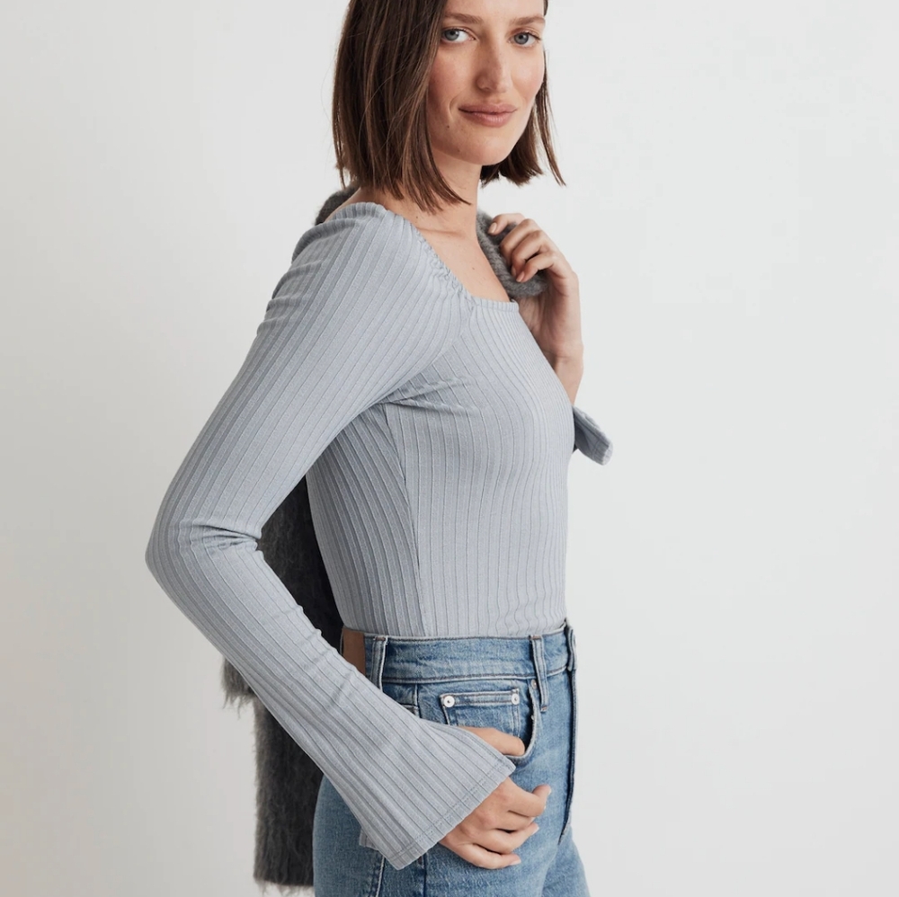 Madewell Ribbed Square-Neck Long-Sleeve Tee L